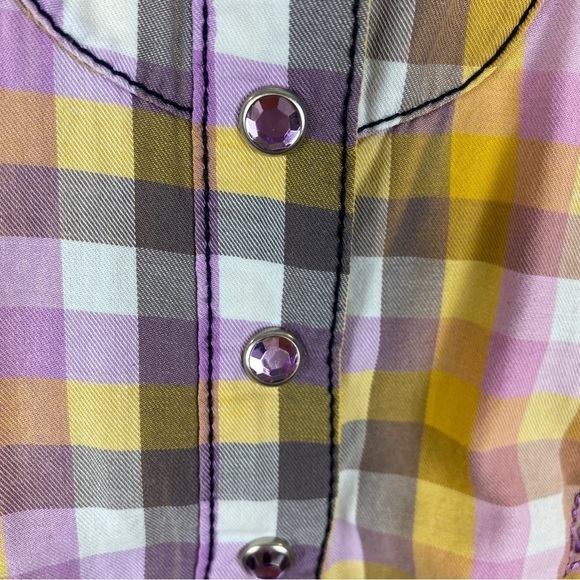 Wrangler Rock 47 Woven Sunbleach Plaid Snap Down Shirt Large Yellow Lilac - Picture 7 of 15